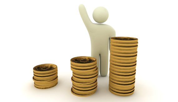 An illustration of a person standing next to a pile of coins