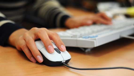 A keyboard and a computer mouse