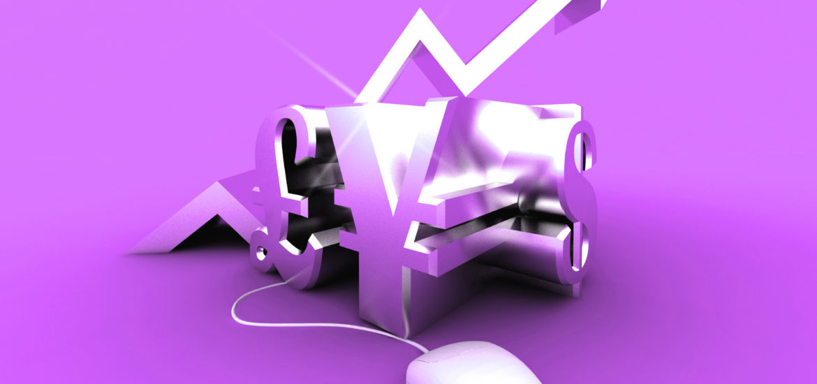 A purple image with an rising arrow and a computer mouse