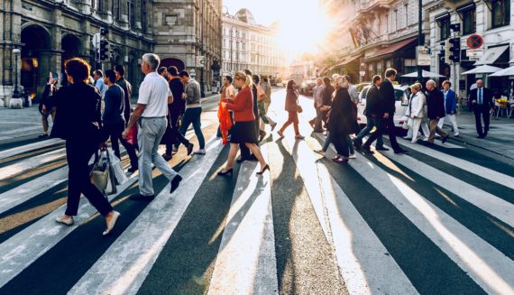 People crossing lanes