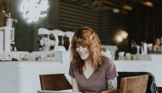 A woman smiling