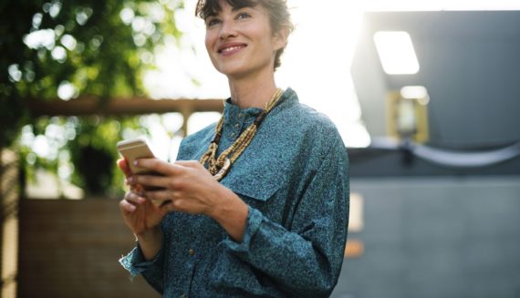 A woman smiling