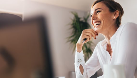 A woman laughing