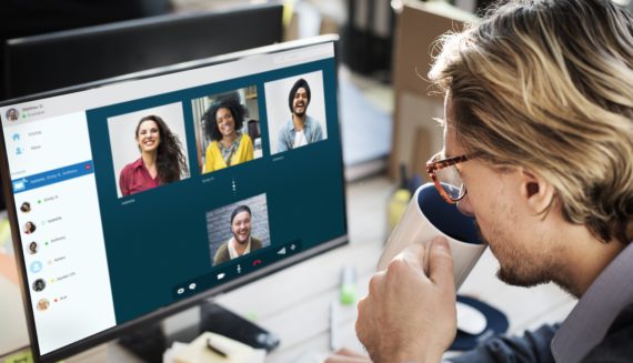 People talking on a workplace video conferencing / collaboration platforms