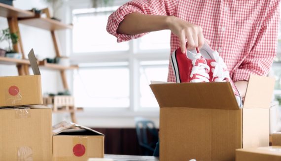 Putting shoes in a box