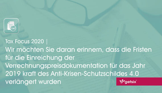 Verlängerte Fristen für die Einreichung der Verrechnungspreisdokumentation - Kopfzeile